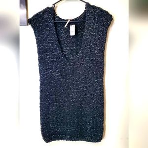 MINI DRESS -Free People Billie Vegan Leather Crochet Tunic/Mini Dress black xs